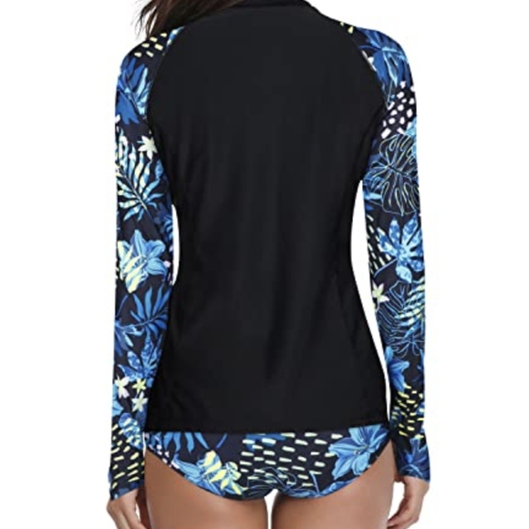 Daci Rash Guard Long-Sleeve 2 Piece Swim Set Black with Tropical Design - Picture 11 of 13